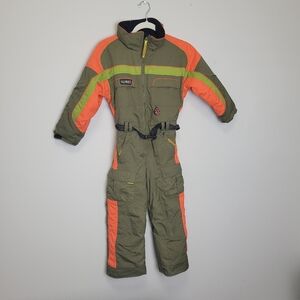 Vintage OBERMEYER ALT 2 Ski Snow Suit Orange Green Pockets Reflector Youth 6